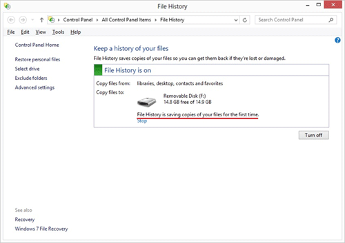 Windows 8 File History Settings